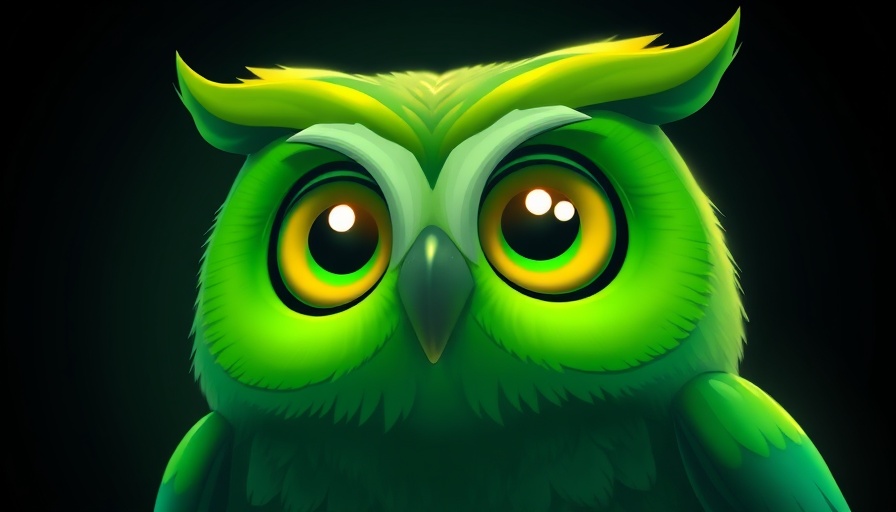 Duolingo AI-first model mascot in vibrant digital art style, glowing softly.