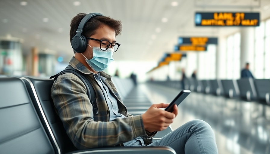 Traveler using telehealth services at the airport.