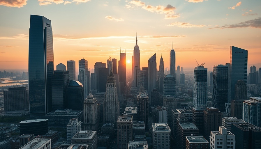 Wealth inequality represented by contrasting city architecture.