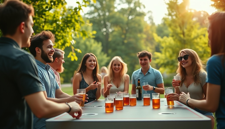 Joyful group of young adults playing outdoors, sunny day.