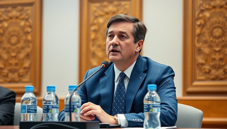 Oil trader at conference, microphone in hand, in a suit, discussing a topic.