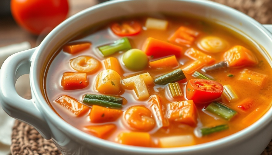 Healthy recipes: vibrant vegetable alphabet soup with fresh veggies.