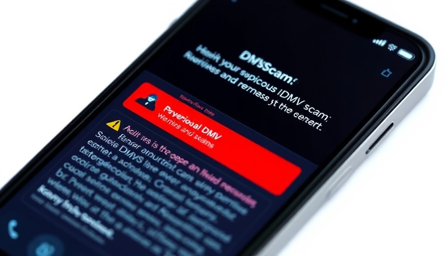 Smartphone screen showing DMV scam texts, highlighting cybersecurity risks.