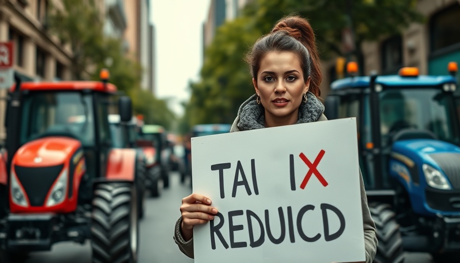 Street protest against UK inheritance tax on family farms with tractors.