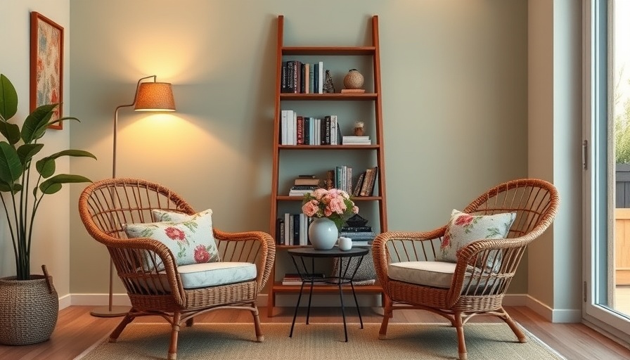 Cozy living room with upcycled ladder shelf, sustainable decor.