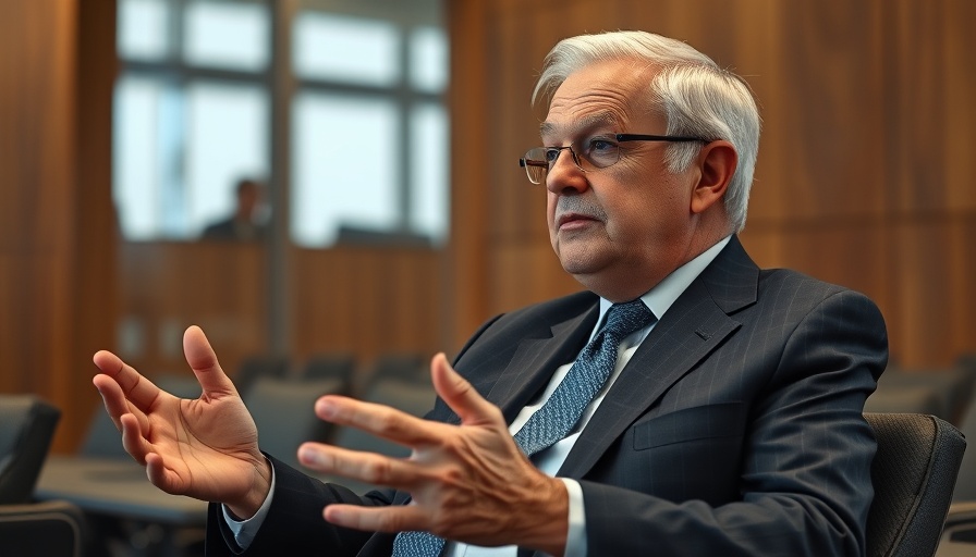 Elderly man in a suit discussing Berkshire Apple share sale in a conference room.