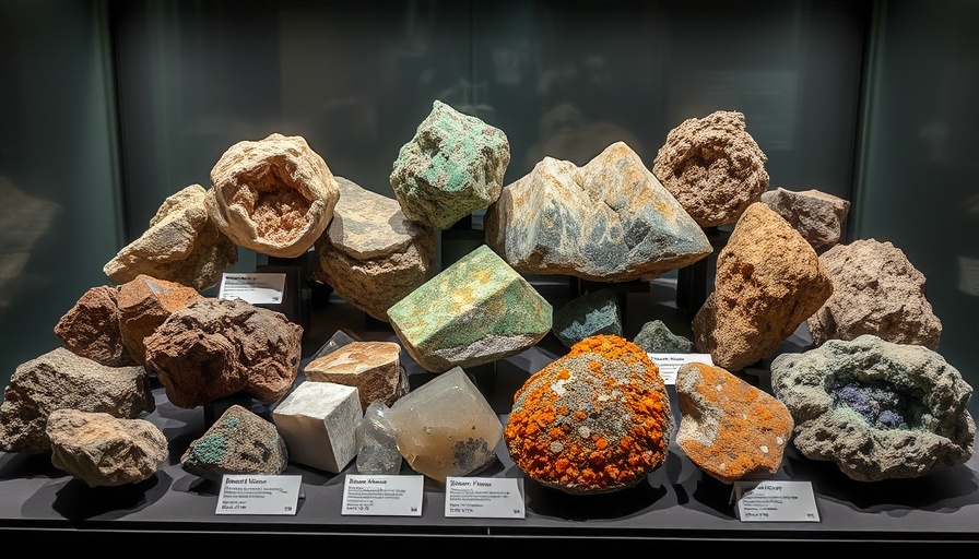 Rare earth mineral samples in a museum exhibit related to China crackdown on rare earth stocks