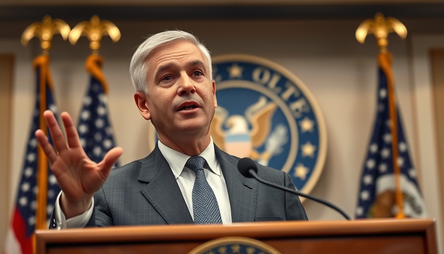 Senior executive discussing tariff-driven price increases at podium.
