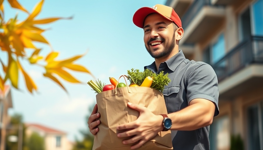 Amazon grocery same-day delivery with smiling delivery person.