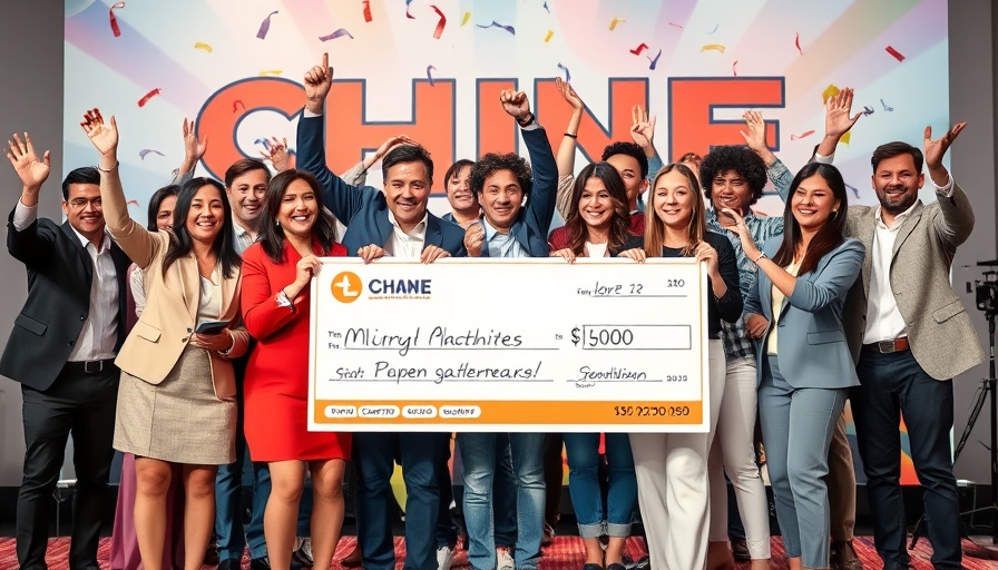 Professionals celebrating 2025 Startup Battlefield victory with check