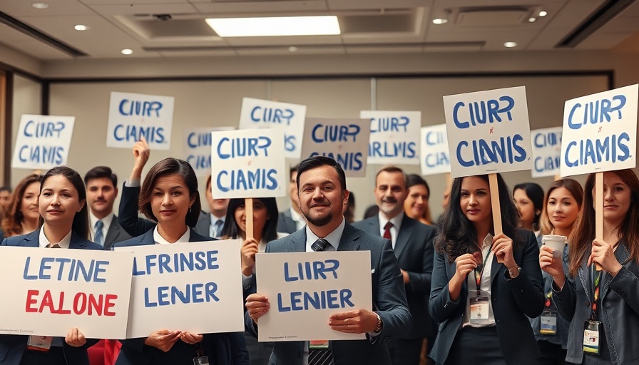 Air Canada union conflict protest with employees holding signs indoors.