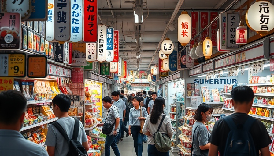 Inflation and investment strategies showcased in a Japanese store with vibrant price tags.