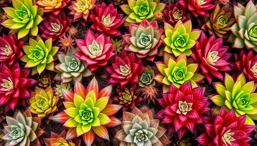 Colorful best Sempervivum varieties in a garden.