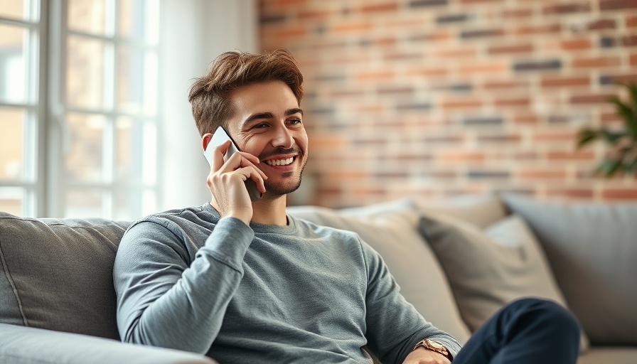 Casual young man talking on phone about how to ask parents for money.