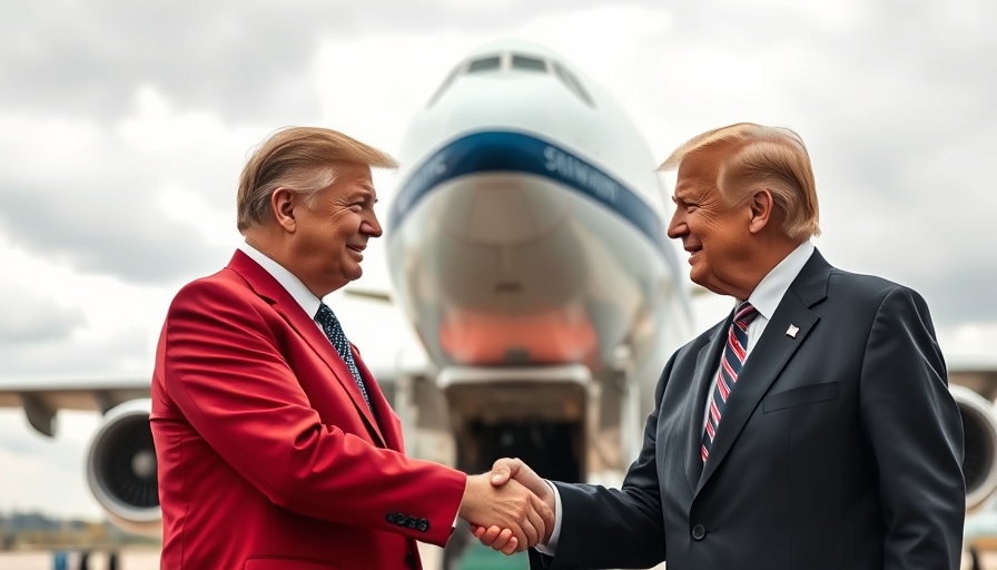 Summit handshake in front of airplane amid Ukraine crisis.