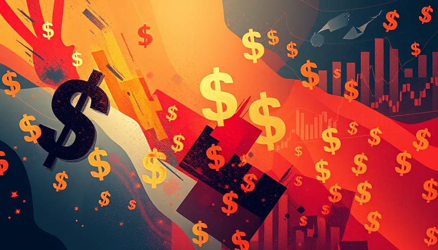 Abstract depiction of U.S. tariffs cooling inflation with financial symbols.