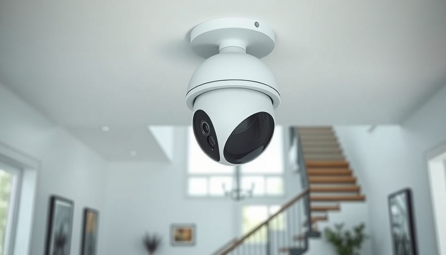 Modern security camera for new homes, mounted on a ceiling.