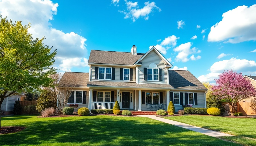 Suburban two-story home for sale with a bright, landscaped lawn.
