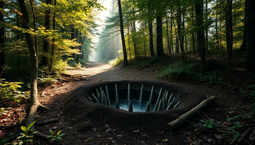 Forest pit trap with spikes representing growth vs value stocks for FIRE.