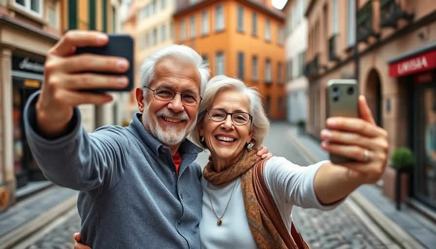 Seniors enjoying smartphone tips while exploring a city street.