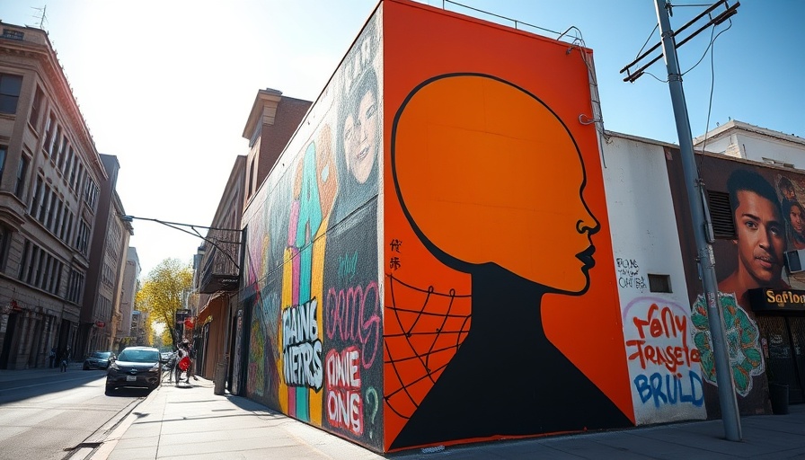 Vibrant mural promoting AI for positive conversations on a street corner.