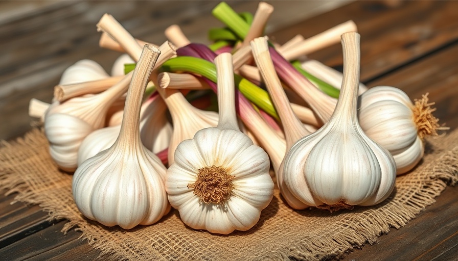 Harvested garlic bulbs for growing garlic at home, displayed on burlap cloth.