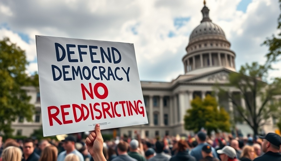 Trump redistricting protests image showing protester with a sign.