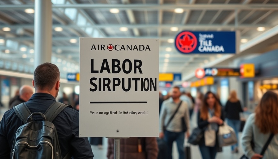 Air Canada strike impact on investors with labor disruption sign at airport.