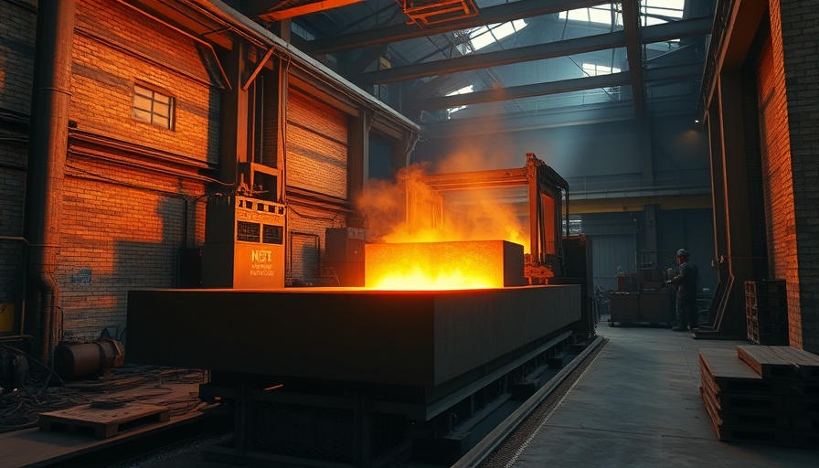 BlueScope Steel production line with glowing hot steel slab.