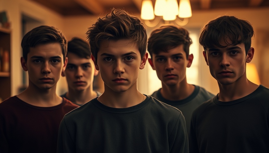 Serious young group indoors amid soft lighting.