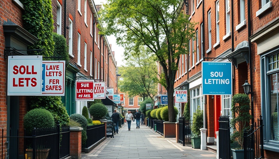 Letting signs along a street symbolizing rental affordability decline in England.