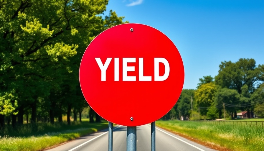Yield sign on rural road illustrating right of way laws while driving.