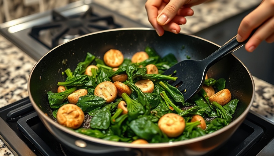 Close-up of hands using black plastic kitchen utensils to cook on stove