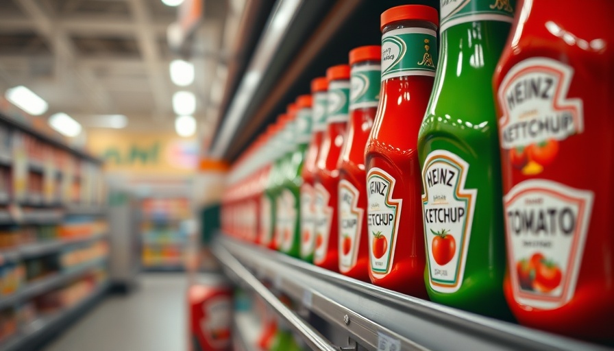 Heinz ketchup bottles on a store shelf amid Kraft Heinz break-up.
