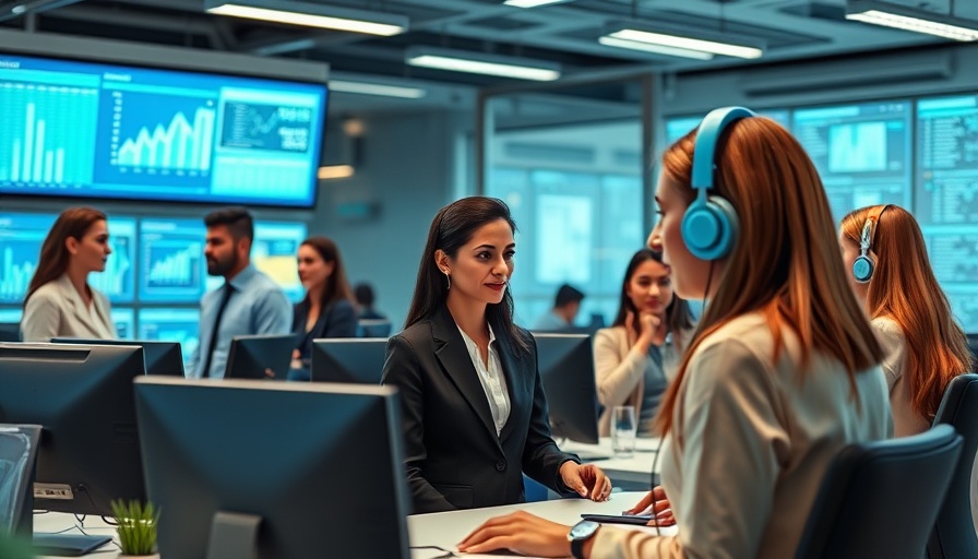 AI in customer service with virtual assistant in modern office.