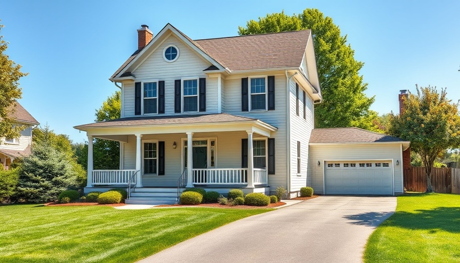 Classic two-story cream house with porch, perfect homes for sale.