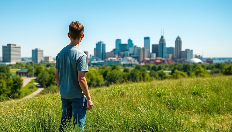 Man overlooking new home listings in Milwaukee skyline