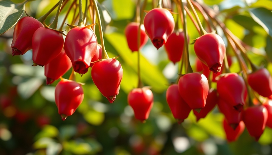 Vibrant red rose hips on bush highlight health benefits of rose hips.