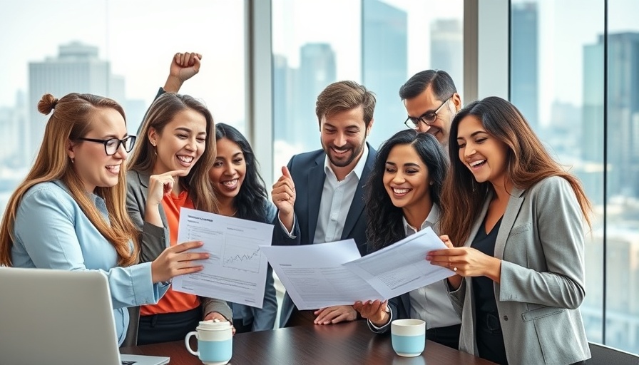 Excited team reviewing financial papers. Business startup funding.