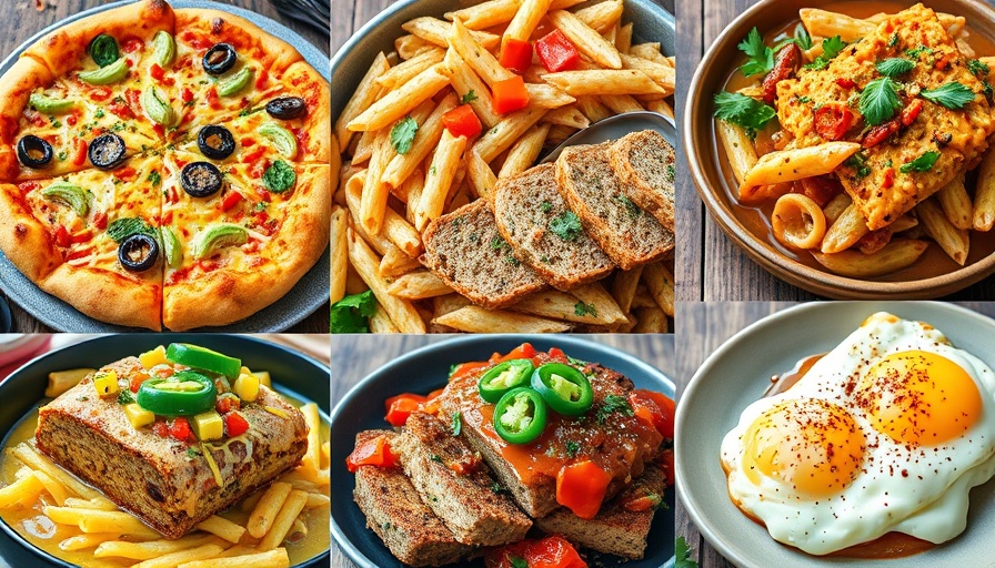 Collage of six appetizing homemade meals for meal planning.