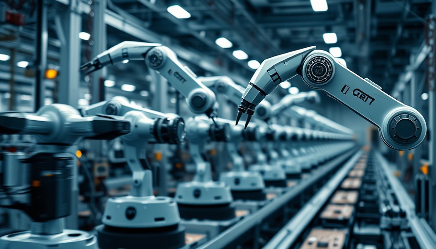 Cutting-edge AI hardware trends in robotics and autonomous vehicles depicted in a futuristic robotic assembly line.