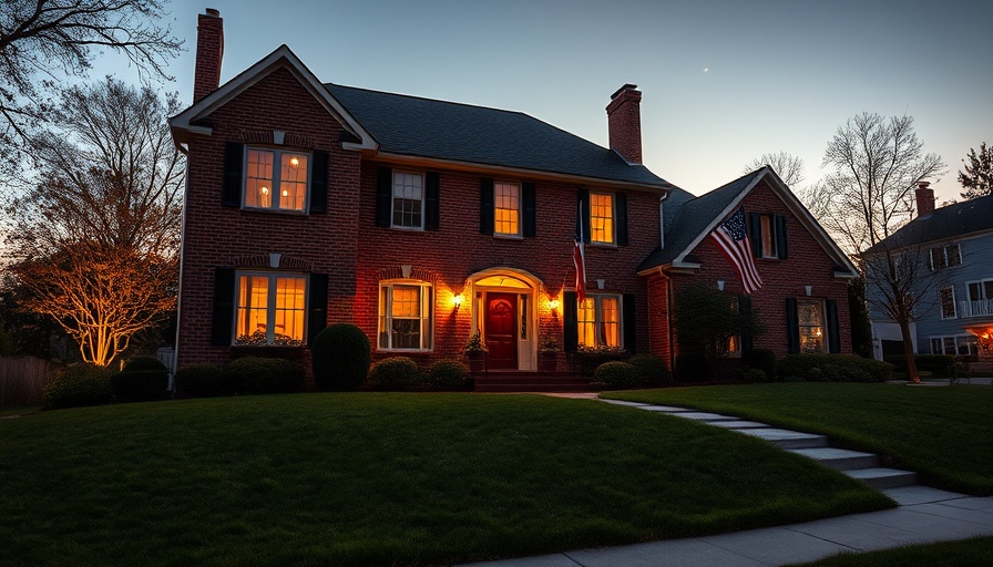 Charming home for sale with evening glow and front lawn.