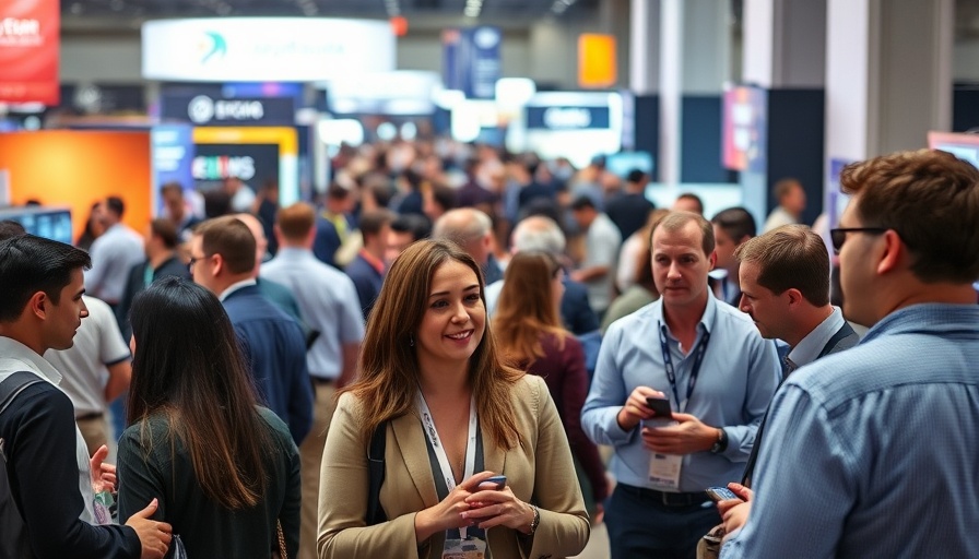 TechCrunch Disrupt 2025 exhibit tables bustling with attendees.