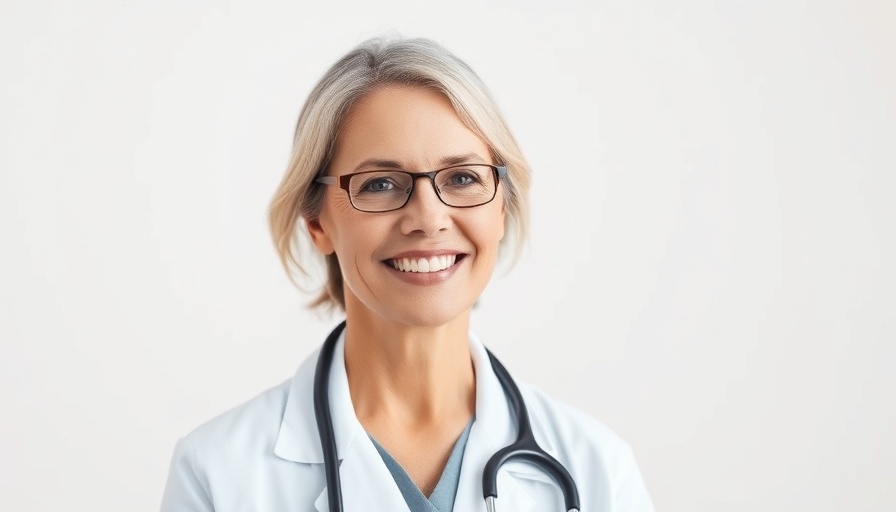 Professional female doctor smiling in a lab coat, promoting preventive health management.
