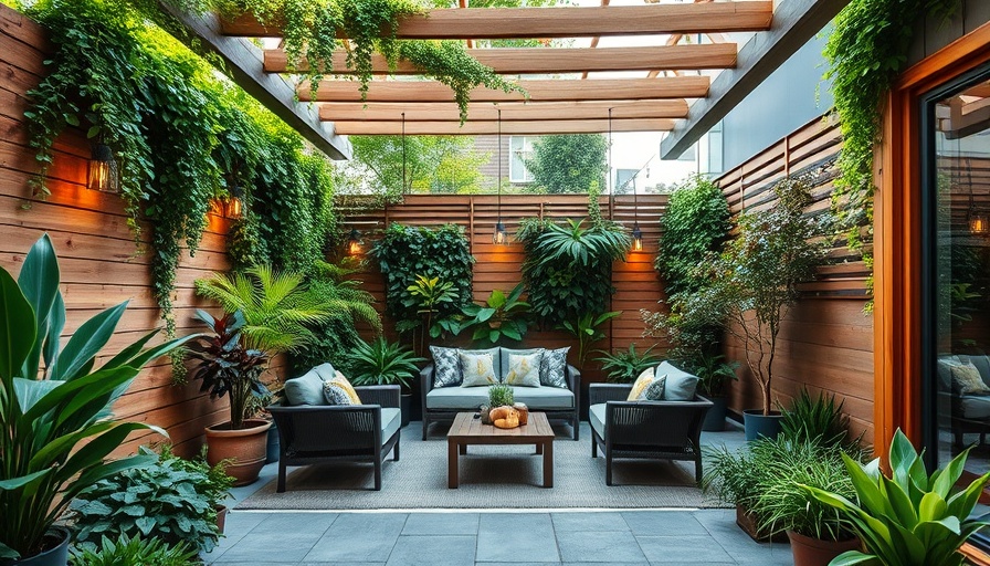 Smart Courtyard Design: Cozy seating with lush greenery in a modern outdoor space.