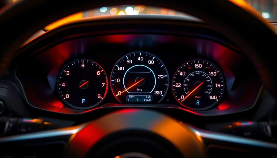Car dashboard with warning messages and digital displays.
