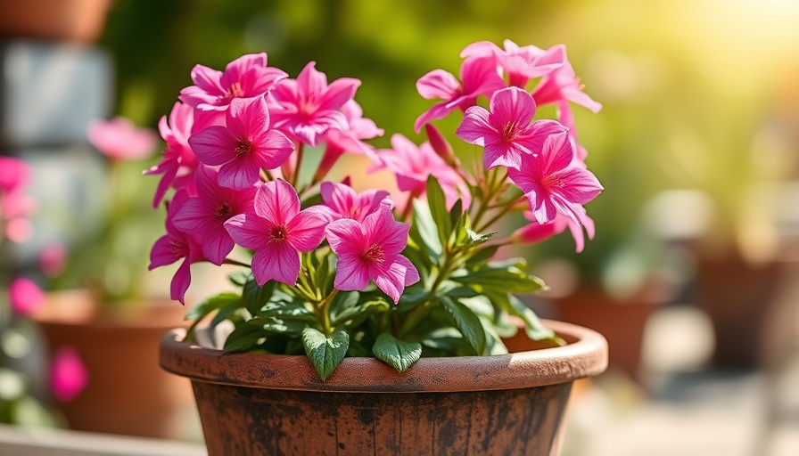 Vibrant pink flowers in a pot, dividing perennials, soft light.