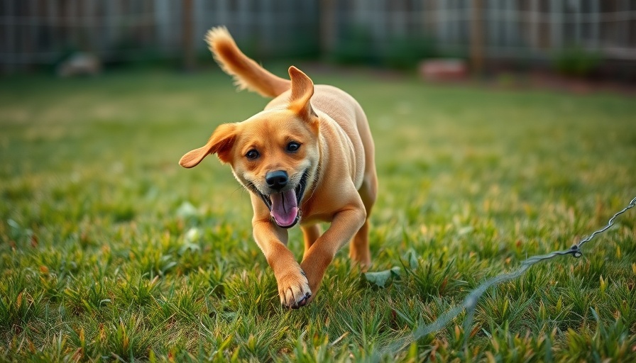 Brown dog playfully explores the yard, pet adoption success story.