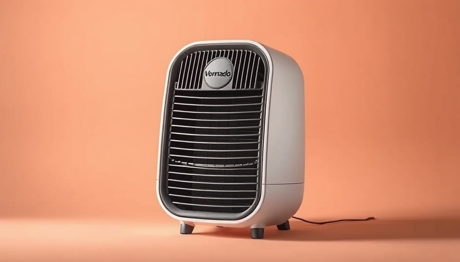 Vornado space heater on peach background, modern design