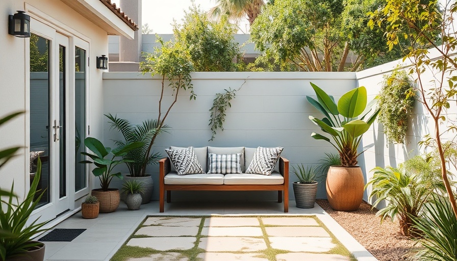 Backyard transformed into vibrant family hangout with seating area and plants.